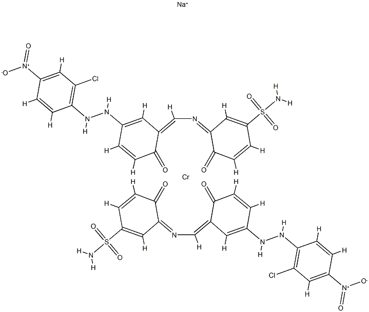 双[3-[[[5-[(2-氯-4-硝基苯基)偶氮]-2-羟基苯基]亚甲基]氨基]-4-羟基苯磺酰胺合(2-)]铬酸(1-)钠结构式