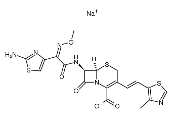 7-[(Z)-2-(2-Aminothiazol-4-yl)-2-methoxyiminoacetamido]-3(E)-(4-methylthiazol-5-yl)vinyl-3-cephem-4-carboxylic acid sodium salt Structure