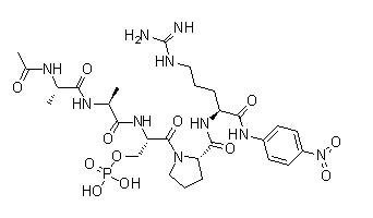 N-乙酰基-L-丙氨酰-L-丙氨酰-O-膦酰-L-丝氨酰-L-脯氨酰-N-(4-硝基苯基)-L-精氨酰胺结构式