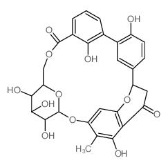 [1,1'-Biphenyl]-3-carboxylicacid, 5'-[7-(b-D-glucopyranosyloxy)-3,4-dihydro-5-hydroxy-6-methyl-4-oxo-2H-1-benzopyran-2-yl]-2,2'-dihydroxy-,intramol. 3,6'''-ester (9CI)结构式