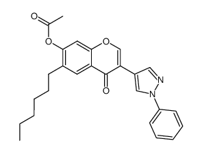 7-acetoxy-6-hexyl-3-(1-phenyl-1H-pyrazol-4-yl)-chromen-4-one结构式