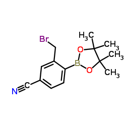3-(Bromomethyl)-4-(4,4,5,5-tetramethyl-1,3,2-dioxaborolan-2-yl)benzonitrile结构式
