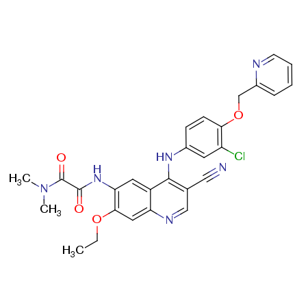 N2-[4-[[3-氯-4-(2-吡啶基甲氧基)苯基]氨基]-3-氰基-7-乙氧基-6-喹啉基]-N1,N1-二甲基草酸二酰胺结构式