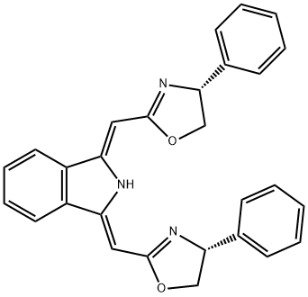 (1Z,3Z)-1,3-双[[((4R)-4,5-二氢-4-苯基-2-恶唑基]亚甲基]-2,3-二氢-1H-异吲哚结构式