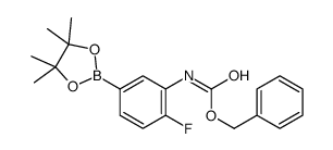 (2-氟-5-(4,4,5,5-四甲基-1,3,2-二氧硼杂环戊烷-2-基)苯基)氨基甲酸苄酯结构式