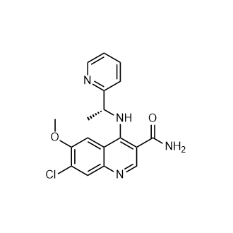 (R)-7-chloro-6-methoxy-4-((1-(pyridin-2-yl)ethyl)amino)quinoline-3-carboxamide Structure