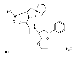 (8S)-7-[(2S)-2-[[(2S)-1-ethoxy-1-oxo-4-phenylbutan-2-yl]amino]propanoyl]-1,4-dithia-7-azaspiro[4.4]nonane-8-carboxylic acid,hydrate,hydrochloride Structure