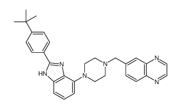 6-[(4-{2-[4-(2-Methyl-2-propanyl)phenyl]-1H-benzimidazol-4-yl}-1- piperazinyl)methyl]quinoxaline Structure