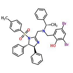 2,4-Dibromo-6-[[[[(4S,5S)-4,5-dihydro-4,5-diphenyl-1-tosyl-1H-imidazol-2-yl]Methyl][(S)-1-phenylethyl]amino]Methyl]phenol Structure