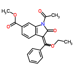 1-乙酰基-3-(乙氧基苯基亚甲基)-2,3-二氢-2-氧代-1H-吲哚-6-羧酸甲酯结构式