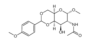 N-乙酰基-4,6-(p-甲氧苯亚甲基)-2-脱氧-1-O-甲基-α-D-半乳糖胺结构式