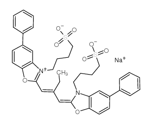 3,3-二(4-硫代丁基)-5,5-二苯基-9-乙氧基羰花青内胺盐钠盐结构式