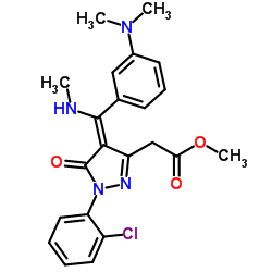 (Z)-2-(1-(2-氯苯基)-4-((3-(二甲基氨基)苯基)(二甲基氨基)甲基)-5-氧代-4,5-二氢-1H-吡唑-3-基)乙酸甲酯结构式