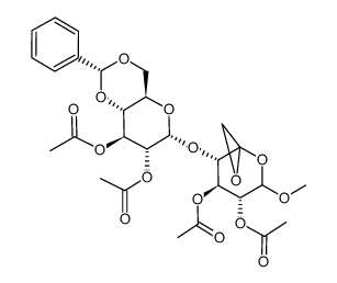 methyl (5R,S)-2,3-di-O-acetyl-4,6-O-benzylidene-α-D-glucopyranosyl-(1->4)-2,3-di-O-acetyl-5,6-anhydro-5-hydroxy-α,β-D-xylo-hexopyranoside结构式