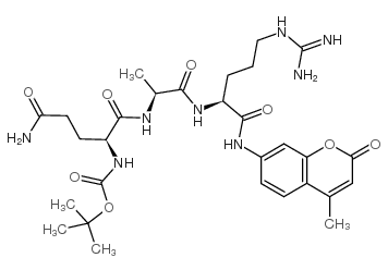 Boc-Gln-Ala-Arg-7-amido-4-methylcoumarin hydrochloride结构式
