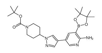4-[4-[6-氨基-5-(4,4,5,5-四甲基-[1,3,2]二噁硼烷-2-基)吡啶-3-基]吡唑-1-基]哌啶-1-羧酸叔丁酯结构式