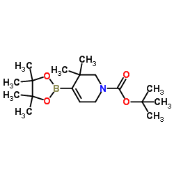 3,3-二甲基-4-(四甲基-1,3,2-二氧杂环戊硼烷-2-基)-1,2,3,6-四氢吡啶-1-甲酸叔丁酯结构式