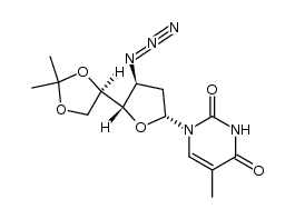 1-(3-azido-2,3-dideoxy-5,6-O-isopropylidene-β-D-ribo-hexofuranosyl)thymine结构式