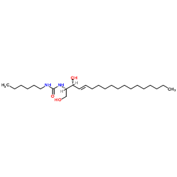 D-赤型-N-[2-(1,3-二羟基-4E-十八碳烯)]-N'-己烷-脲-鞘氨醇结构式