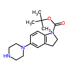 2-Methyl-2-propanyl 5-(1-piperazinyl)-1-indolinecarboxylate结构式