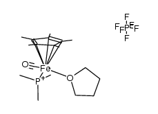 carbonyl(η5-pentamethylcyclopentadienyl)(tetrahydrofuran)(trimethylphosphane)iron(II) hexafluorophosphate Structure