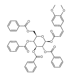 2,3,4,6-tetra-O-benzoyl-1-O-(3,4-dimethoxycinnamoyl)-β-D-glucopyranose结构式