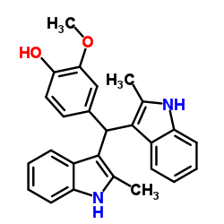 4-[双(2-甲基-1H-吲哚-3-基)甲基]-2-甲氧基苯酚结构式