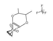 dicarbonyl(η5-cyclopentadienyl)(η-(5R,6R)-5,6-dimethyl-5,6-dihydrodioxin)iron(II) tetrafluoroborate Structure