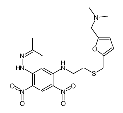 1-N-[2-[[5-[(dimethylamino)methyl]furan-2-yl]methylsulfanyl]ethyl]-4,6-dinitro-3-N-(propan-2-ylideneamino)benzene-1,3-diamine结构式