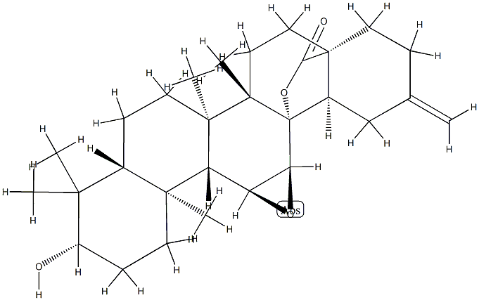 11α,12α-Epoxy-3β,13-dihydroxy-30-norolean-20(29)-en-28-oic acid γ-lactone structure