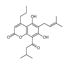4-Propyl-5,7-dihydroxy-6-(3-methyl-2-butenyl)-8-(3-methylbutyryl)-2H-1-benzopyran-2-one结构式