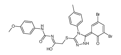 2-[[(5Z)-5-(3,5-dibromo-6-oxocyclohexa-2,4-dien-1-ylidene)-4-(4-methylphenyl)-1H-1,2,4-triazol-3-yl]sulfanyl]-N-[(4-methoxyphenyl)carbamoyl]acetamide Structure