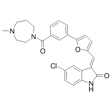 (3E)-5-氯-3-[[5-[3-[(六氢-4-甲基-1H-14-二氮杂革-1-基)羰基]苯基]-2-呋喃]亚甲基]-1,3-二氢-2H-吲哚-2-酮结构式
