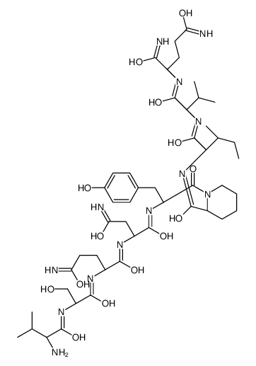 (2S)-2-[[(2S)-2-[[(2S,3S)-2-[[(2S)-1-[(2S)-2-[[(2S)-4-amino-2-[[(2S)-5-amino-2-[[(2S)-2-[[(2S)-2-amino-3-methylbutanoyl]amino]-3-hydroxypropanoyl]amino]-5-oxopentanoyl]amino]-4-oxobutanoyl]amino]-3-(4-hydroxyphenyl)propanoyl]piperidine-2-carbonyl]amino]-3 Structure
