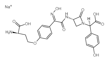 2-amino-4-[4-[C-[[1-[carboxy-(4-hydroxyphenyl)methyl]-2-oxo-azetidin-3-yl]carbamoyl]-N-hydroxy-carbonimidoyl]phenoxy]butanoic acid structure