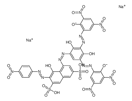 5-[[2,4-Dihydroxy-3,5-bis[(2-hydroxy-3,5-dinitrophenyl)azo]phenyl]azo]-4-hydroxy-3-[(4-nitrophenyl)azo]-2,7-naphthalenedisulfonic acid disodium salt结构式