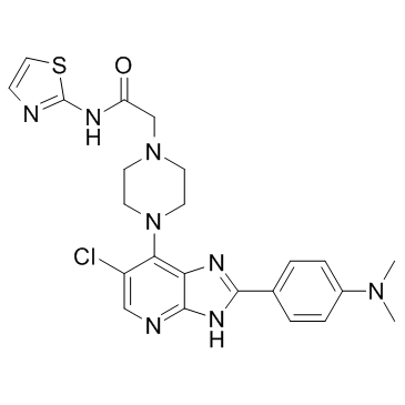 2-[4-[6-氯-2-(4-二甲基氨基苯基)-3H-咪唑并[4,5-B]吡啶-7-基]哌嗪-1-基]-N-(噻唑-2-基)乙酰胺结构式