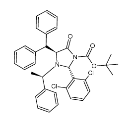 1,1-dimethylethyl (2R)-(2,6-dichlorophenyl)-(4S)-(diphenylmethyl)-5-oxo-3-((1'R)-phenylethyl)tetrahydro-1H-1-imidazolecarboxylate结构式