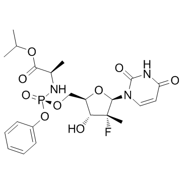 N-[[P(S),2'R]-2'-脱氧-2'-氟-2'-甲基-P-苯基-5'-尿苷酰基]-D-丙氨酸异丙酯结构式