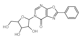 Oxazolo[5,4-d]pyrimidin-7(6H)-one, 2-phenyl-6-b-D-ribofuranosyl- Structure