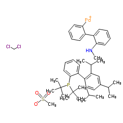 甲磺酸(2-二叔丁基膦-2',4',6'-三异丙基-1,1'-联苯基)(2'-甲氨基-1,1'-联苯-2-基)钯(II)二氯甲烷加合物结构式