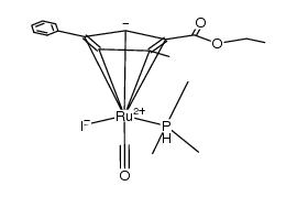(S*(Cp),S*(Ru))-[(η5-C5H2(Me)(Ph)(COOEt))Ru(CO)(PMe3)I]结构式