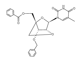 (1R,3R,4R,7S)-1-benzoyloxymethyl-7-benzyloxy-3-(thymin-1-yl)-2,5-dioxabicyclo[2.2.1]heptane Structure