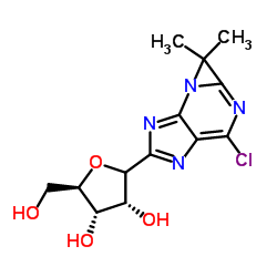 6-氯嘌呤-9-(2,3-异亚丙基-β-D-呋喃呋喃糖苷)结构式