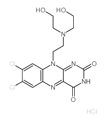 Benzo[g]pteridine-2,4(3H,10H)-dione, 10-[2-[bis(2-hydroxyethyl)amino]ethyl]-7,8-dichloro-, monohydrochloride结构式