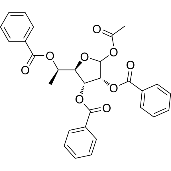 1-O-Acetyl-2,3,5-tri-O-benzoyl-6-deoxy-β-D-allofuranose结构式