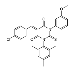 (5E)-5-[(4-chlorophenyl)methylidene]-1-(3-methoxyphenyl)-2-sulfanylide ne-3-(2,4,6-trimethylphenyl)-1,3-diazinane-4,6-dione Structure