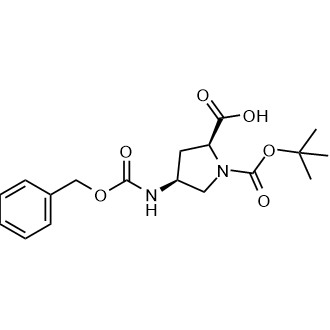 (2S,4S)-4-(((苄氧基)羰基)氨基)-1-(叔丁氧基羰基)吡咯烷-2-羧酸结构式