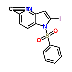 2-Iodo-1-(phenylsulfonyl)-1H-pyrrolo[3,2-b]pyridine-5-carbonitrile结构式