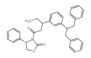 (4R)-3-[(3S)-3-[3-(dibenzylamino)phenyl]pentanoyl]-4-phenyl-1,3-oxazolidin-2-one结构式